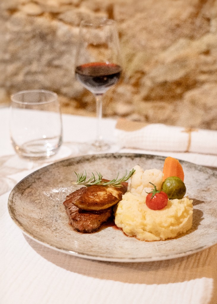 Viande purée et vin rouge